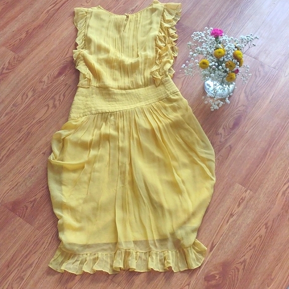 BCBG midi canary yellow dress 100% silk - Picture 4 of 8